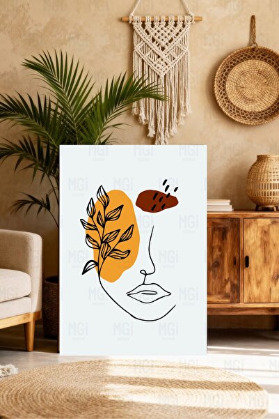 Mgi Design Portret abstract de femeie și pictură pe pânză cu plante, decor mo...