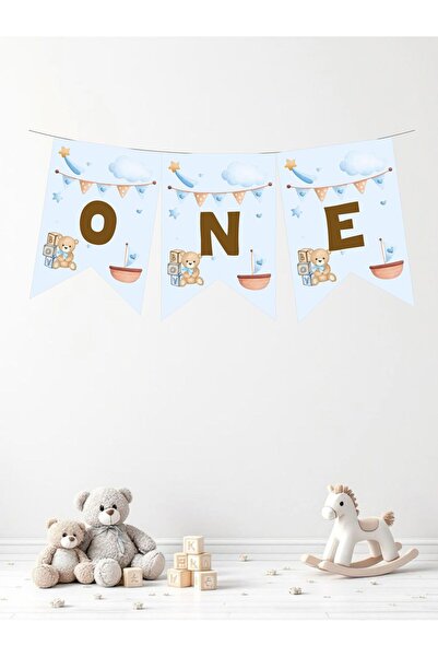 Sinek Kupası Tasarım Blue Themed One Written Birthday Party Lettering Banner