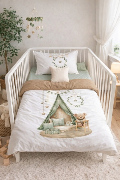 Pure Boutique Lenjerie patut bebe 3 piese bumbac 100% cu husa pilota, cearsaf...