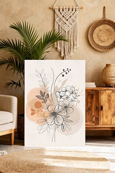 Mgi Design Ελάχιστο μπουκέτο λουλουδιών σε καμβά, μπεζ μοντέρνα διακόσμηση το...