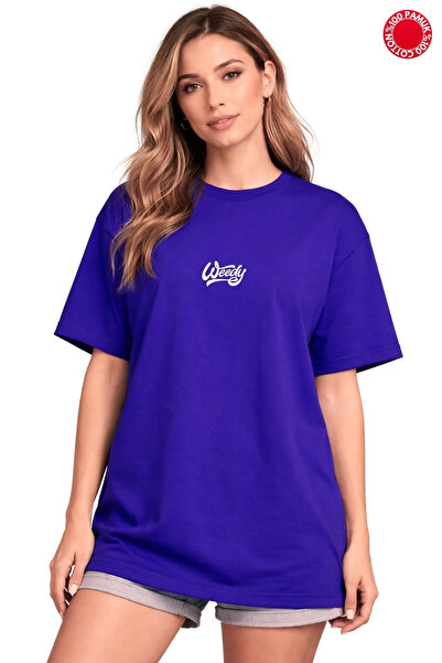 CLAYES TRICOU OVERSIZE ALBASTRU SAKS CU IMPRIMEU WEEDY - 100% BUMBAC