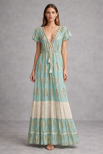 Generic Bohemian Maxi Dress with Short Sleeves