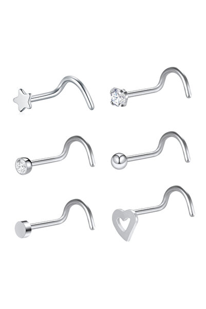 Choice8 StyleA-Silver 6Pcs/set 20G Fashion Nose Septum Piercing Studs Set Sta...