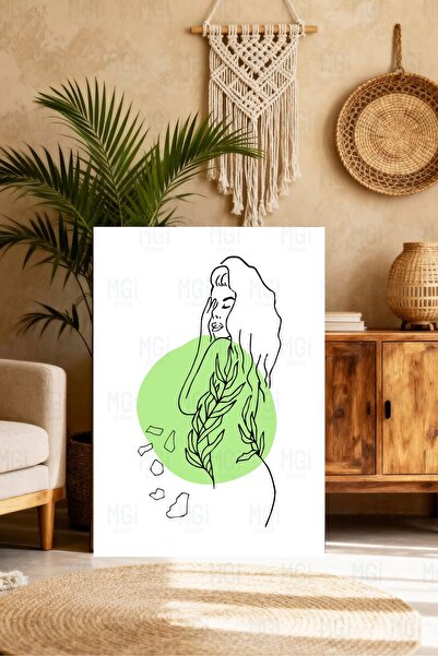 Mgi Design Figură feminină minimalistă Detaliu frunze Pictură pe pânză Decor ...