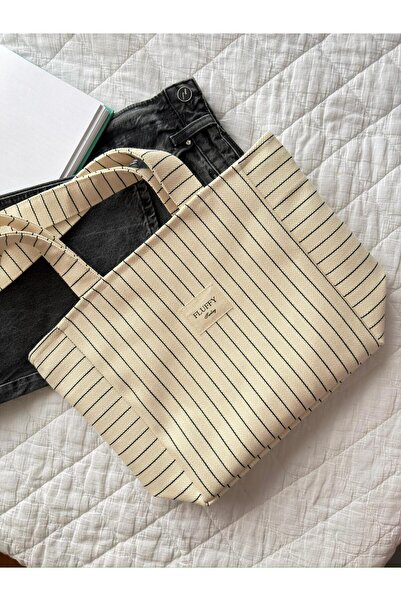 MUTE BAG Striped Canvas Tote Bag / Women's Shoulder Bag (40 * 28) (Handle 60 cm)