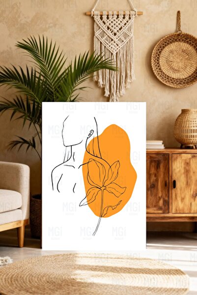 Mgi Design Tablou minimalist cu femei și frunze, decor de artă modernă