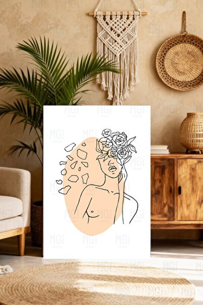 Mgi Design Tablou minimalist pe pânză cu flori, artă liniară decorativă pentr...