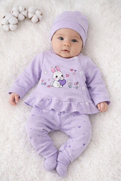 Pure Boutique Baby girl set lilac bunny heart 3 pieces blouse pants boots and...