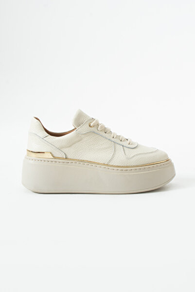 dericia shoes Nica Hakiki Deri Kadın Bej Günlük Rahat Sneaker Ayakkabı