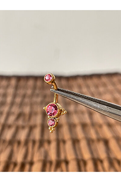 Rupen Kraft Yüksek Kalite G23 Titanium Pembe Taşlı Antik Göbek Piercing