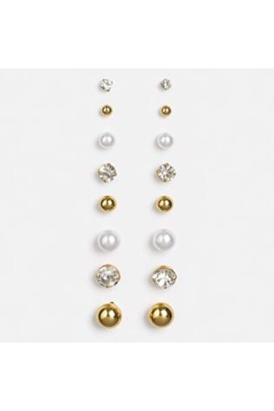 Tessari Golden Earrings with Rhinestones - 8 pairs