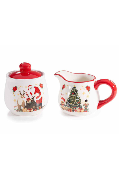 Decorer Christmas Sugar Bowl Set, Multicolor Ceramic Creamer