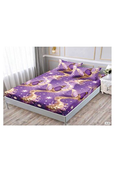 Antoniabeautyshop Fitted sheet with elastic fine butterfly purple gold 2 side...