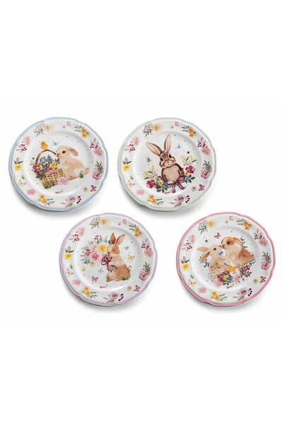 Decorer Set of 4 Multicolor Porcelain Pasta Plates Ø 20 cm