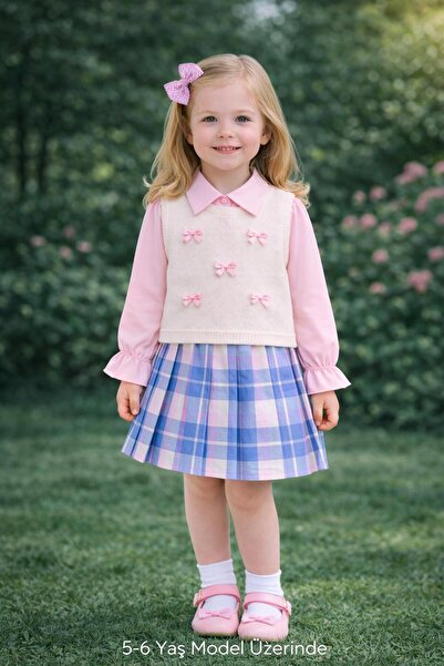 Kuzucuk Kids Bebek Çocuk Butik Kız Çocuk Pembe Şık Takım Triko Süveterli Ekos...