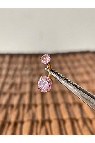 Rupen Kraft Yüksek Kalite G23 Titanium Pembe Parlak Taşlı Titanyum Göbek Pier...