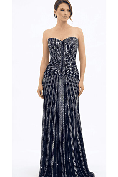 Elysion Collection KADIN ABİYE TAŞ İŞLEMELİ STRAPLEZ BALIK KESİM ŞIK DAVET-Nİ...