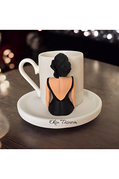 oksukokulutaş Girl in Black Dress Turkish Coffee Cup