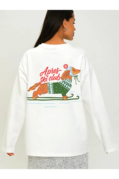 ELNOYA Apres Ski Club Printed White Oversize Sweatshirt