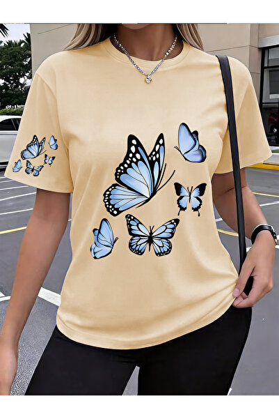GALASHOP تي شيرت نسائي رياضي مطبوع عليه فراشة بأكمام واحدة على طراز New Trend...