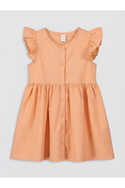 LC Waikiki Lcw Kids Mercan Girl's Ruffled Linen Look Dress