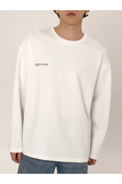 ELNOYA Oversize Crew Neck Long Sleeve Sweatshirt - White