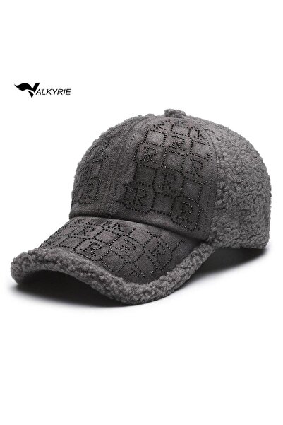 valkyrie Plush Hat for Women – Cream Color with Stone Detail, Winter Hat, Adj...