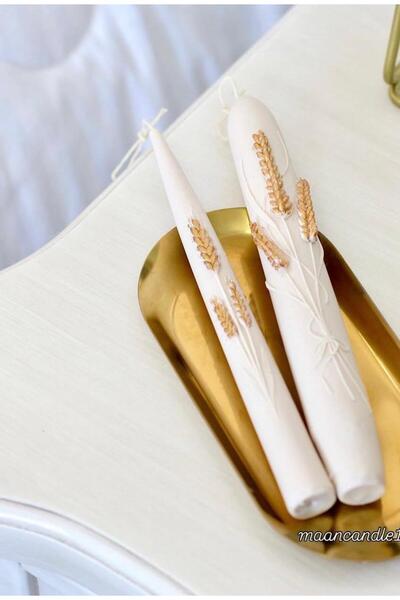 SCA CANDLE Dekoratif Soy Mum Buğday model Beyaz renk 2 Kili 20x2 Cm Modern De...