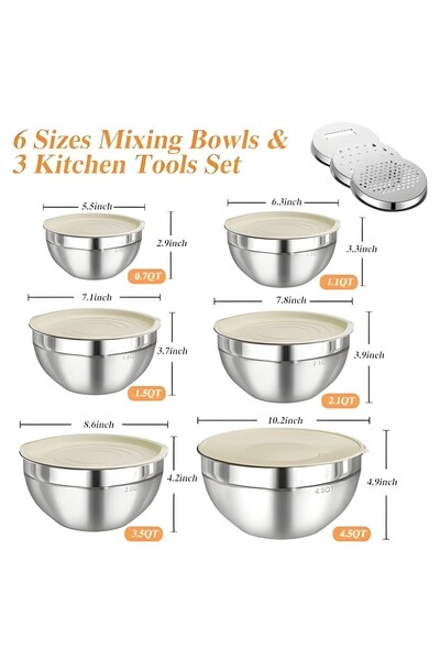 Practic si Curat 6-piece stainless steel bowl set with airtight lids and scra...