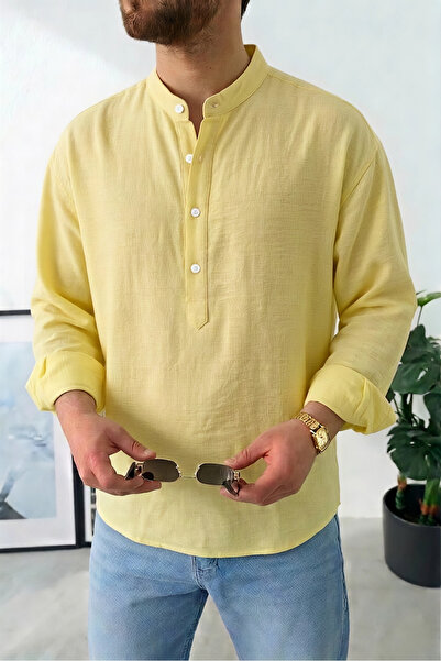 Wonraces Men's Half Oversize Comfortable Fit Spread Collar Half Placket Butto...