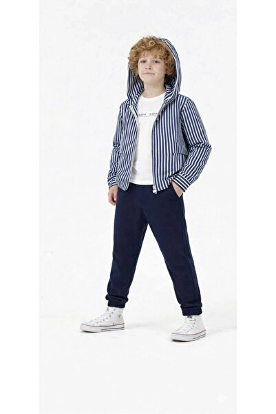 Kidmark Çocuk Modası Boy's Gray Striped Hooded 3-Piece Set