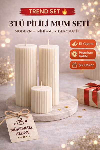Lúmea Candle Lúmea 3’lü Pilili Dekoratif Mum Seti – Efektli El Yapımı Premium...