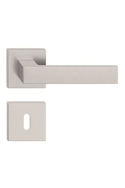 THG Κυβικές Λαβές Πόρτας από Σατινέ Νίκελ με Ροζέτα Κλειδιού