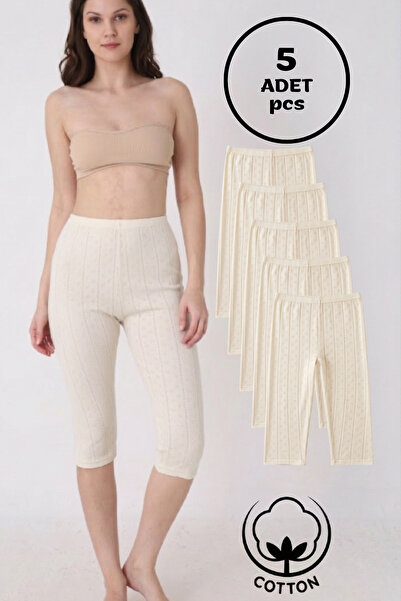 Altınay Women's Ecru 5-Piece Jacquard Below-Knee Underwear Shorts Bermuda,Net...