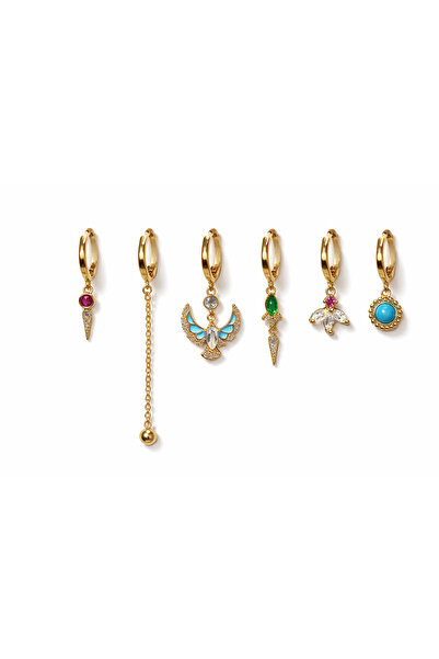 PaminBags Aksesuar Wing Detailed Zircon Stone 6-Piece Earring Set Lns00184
