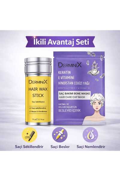 Derminix İkili Saç Bakım Seti – Hair Wax Stick Saç Şekillendirici + Keratin, ...