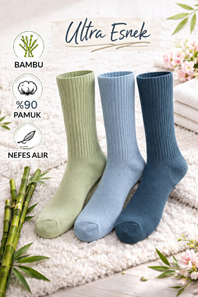 Store SAKURA %90 Pamuk Bambu Çorap 3’lü Set – Nefes Alan, Ultra Esnek, Fitill...
