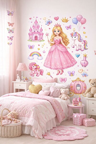 Göktuğ Hediyelik Prenses Temalı Çocuk Odası Duvar Sticker Seti – Unicorn & Şa...