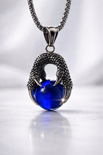voyageaccessory Stainless Steel Anthracite Color Blue Glass Stone Claw Pendant