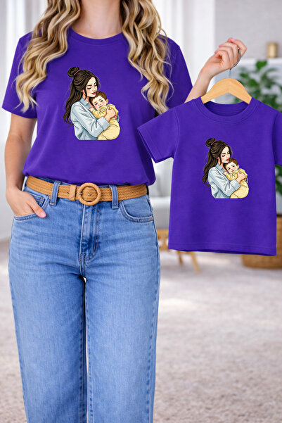 LORVEX Tricou Mamă-Fiică Combinație Oversize – Tricou cu imprimeu Mamă și Cop...