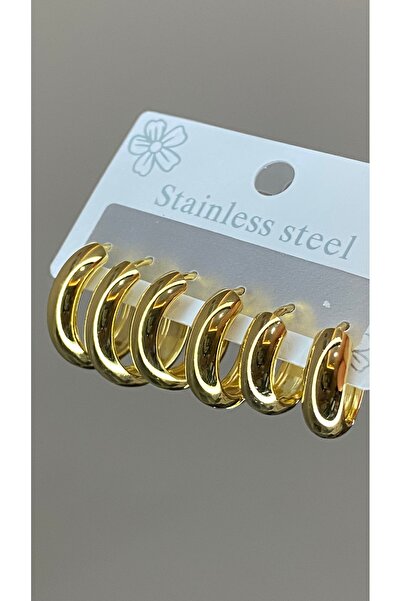 SELUVİA Steel 6-Piece Women's Earring Set Curved Hoop Model – “Steel Earring ...