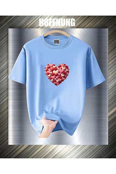 HOFFNUNG Unisex Short Sleeve Round Neck Hearts Ribbons Printed Solid Color Ts...