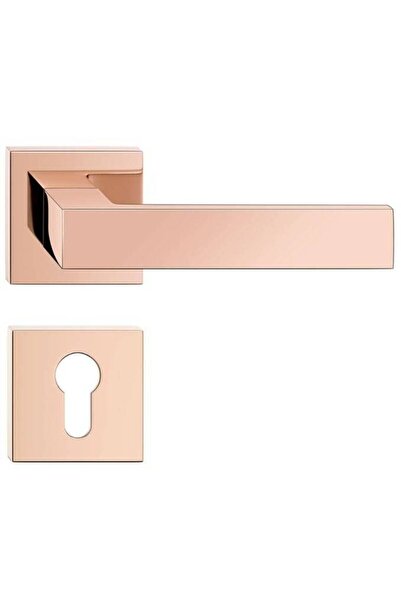 THG Cube Rose Gold Door Handles with Lock Rosette