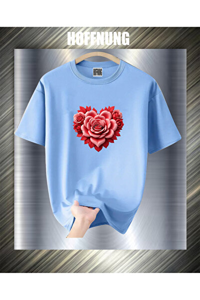 HOFFNUNG Unisex Short Sleeve Round Neck Rose Roses Printed Solid Color Tshirt