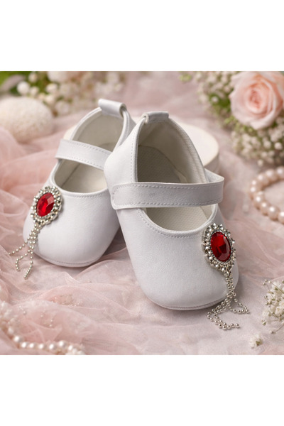 Bebelul BOAC girls' sandals white with red stone