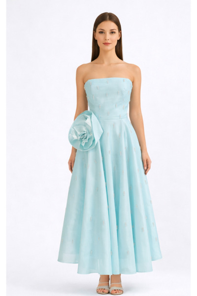 Nazzan KADIN ABİYE MİDİ BOY MİNT RENGİ İNCİ İŞLEMELİ BEL ÇİÇEK DETAYLI ŞIK DA...