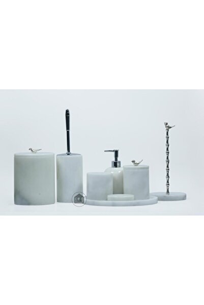 ege gross DEKORAFİT BEYAZ MERMER 8 PARÇA BANYO SETİ GÜMÜŞ
