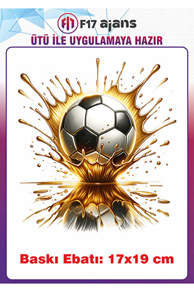 F17 Ajans Futbol Topu Temalı Ütü ile Yapışan Tekstil Kumaş Tişört Dtf Baskı
