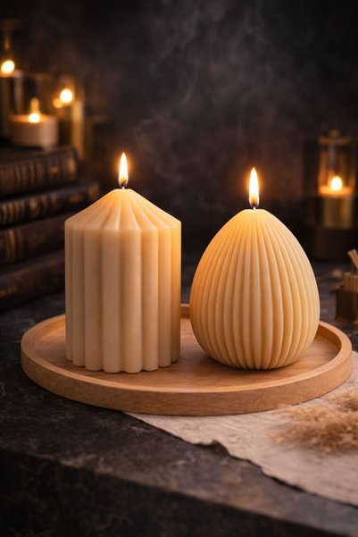 Rovitech Set de 2 lumânări decorative lucrate manual din ceară de soia – Parfum Lemn de Cașmir