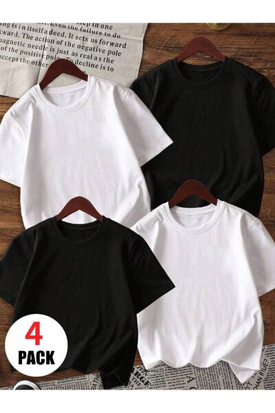 SPORTİVEA 4-Piece Children's T-Shirt Set 100% Cotton Oversize Comfortable Fit...